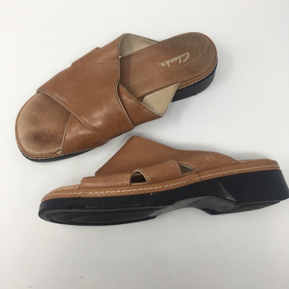 CLEARANCE SALE-Clarks Tan Leather Platform Sandals